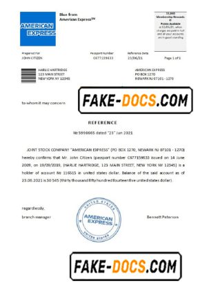 USA American Express bank account balance reference letter template in Word and PDF format