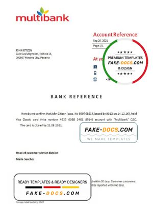 Panama Multibank bank account closure reference letter template in Word and PDF format