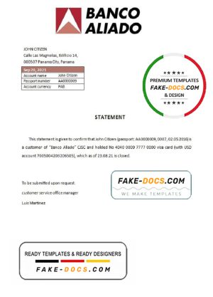 Panama Banco Aliado bank account closure reference letter template in Word and PDF format