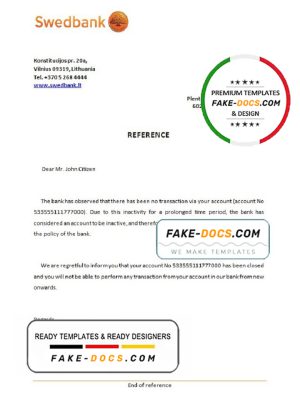 Lithuania Swedbank bank account closure reference letter template in Word and PDF format