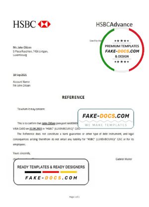 Luxembourg HSBC bank account closure reference letter template in Word and PDF format