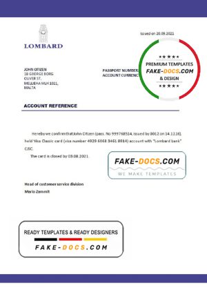 Malta Lombard bank account closure reference letter template in Word and PDF format