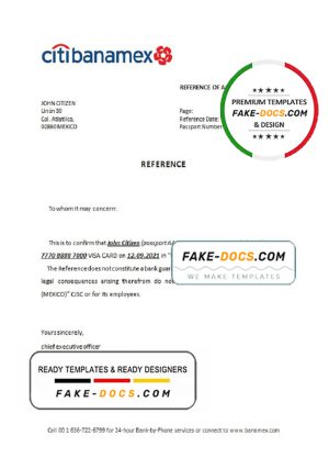 Mexico Citibanamex bank account closure reference letter template in Word and PDF format