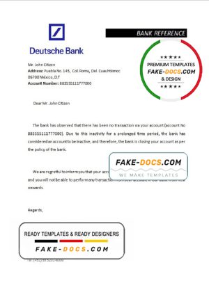 Mexico Deutsche Bank bank account closure reference letter template in Word and PDF format