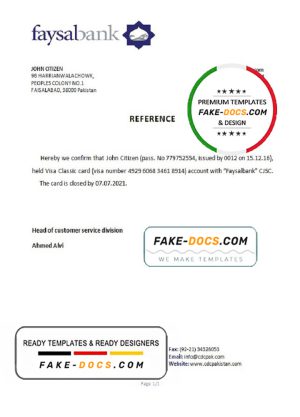 Pakistan Faysalbank bank account closure reference letter template in Word and PDF format