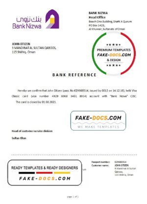 Oman Bank Nizwa bank account closure reference letter template in Word and PDF format