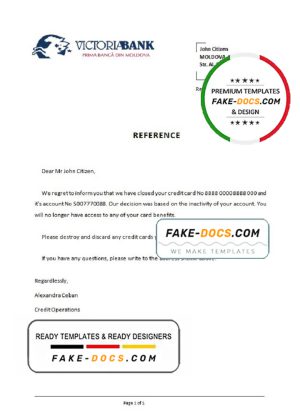 Moldova Victoriabank bank account closure reference letter template in Word and PDF format