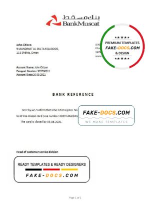 Oman Bank Muscat bank account closure reference letter template in Word and PDF format