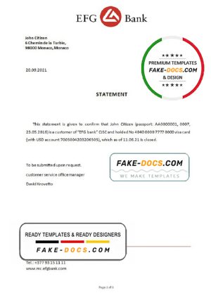 Monaco EFG Bank bank account closure reference letter template in Word and PDF format