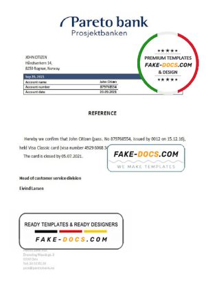 Norway Pareto Bank bank account closure reference letter template in Word and PDF format