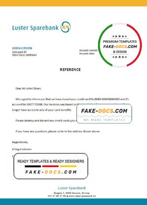 Norway Luster Sparebank bank account closure reference letter template in Word and PDF format