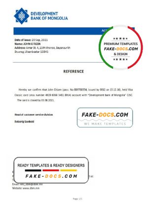 Mongolia Development Bank of Mongolia bank account closure reference letter template in Word and PDF format