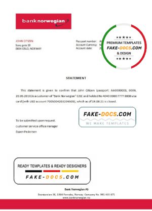Norway Bank Norwegian bank account closure reference letter template in Word and PDF format