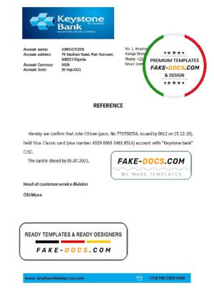 Nigeria Keystone Bank bank account closure reference letter template in Word and PDF format