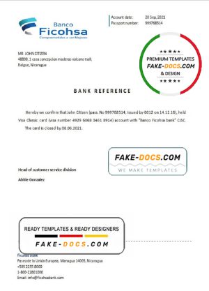 Nicaragua Banco Ficohsa bank account closure reference letter template in Word and PDF format