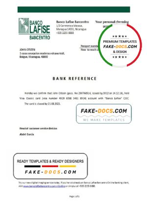 Nicaragua Banco Lafise Bancentro bank account closure reference letter template in Word and PDF format