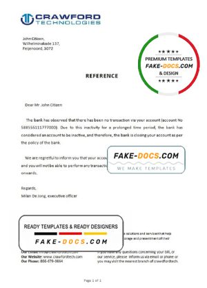 Netherlands Crawford bank account closure certificate template in Word and PDF format