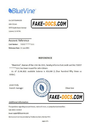 USA BlueVine bank account reference letter template in Word and PDF format
