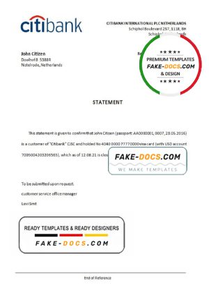 Netherlands Citibank account closure certificate template in Word and PDF format