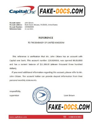 USA Capital One bank account reference letter template in Word and PDF format