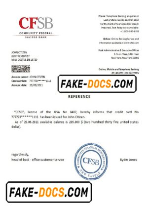 USA CFSB bank account reference letter template in Word and PDF format