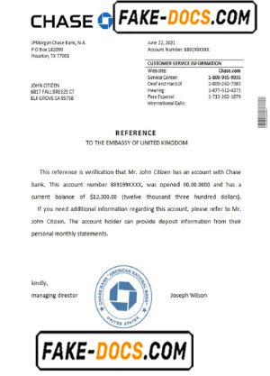 USA Chase bank reference letter template in Word and PDF format