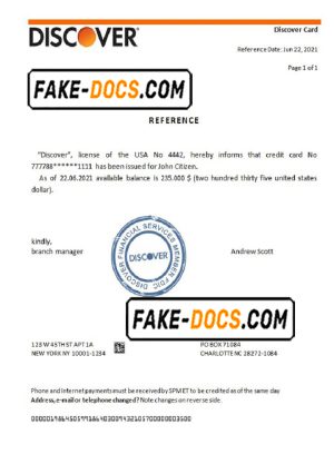 USA Discover bank account reference letter template in Word and PDF format