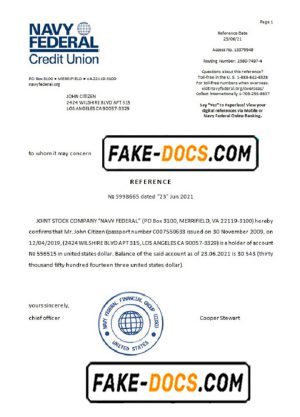 USA Navy Federal bank account reference letter template in Word and PDF format