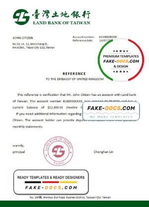 Taiwan Land Bank of Taiwan account reference letter template in Word and PDF format