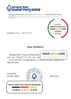 Thailand Bangkok Bank reference account reference letter template in Word and PDF format