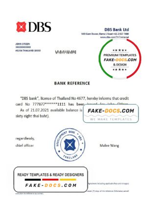 Thailand DBS bank reference account reference letter template in Word and PDF format