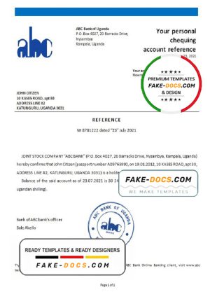Uganda ABC bank account reference letter template in Word and PDF format