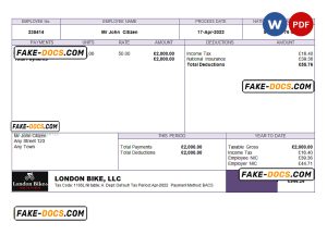 UK biking company employee sheet template in Word and PDF format