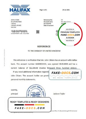 United Kingdom Halifax bank reference letter template in Word and PDF format