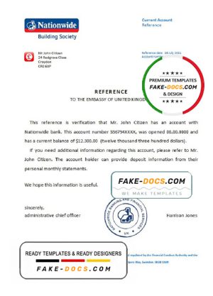 United Kingdom Nationwide bank reference letter template in Word and PDF format