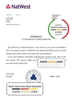 United Kingdom Natwest bank reference letter template in Word and PDF format