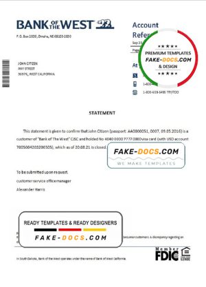 USA Bank of the West bank account closure reference letter template in Word and PDF format