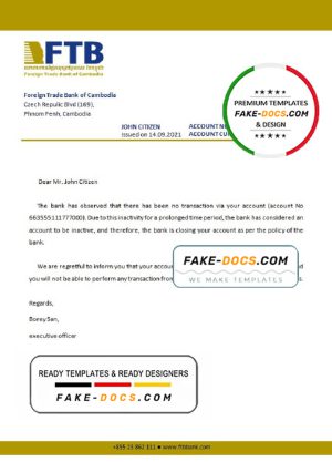 Cambodia Foreign Trade Bank of Cambodia bank account closure reference letter template in Word and PDF format