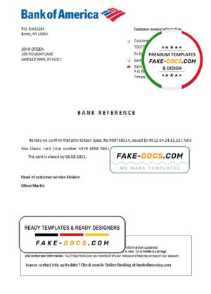 USA Bank of America bank account closure reference letter template in Word and PDF format