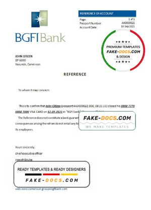 Cameroon BGFI Bank account closure reference letter template in Word and PDF format