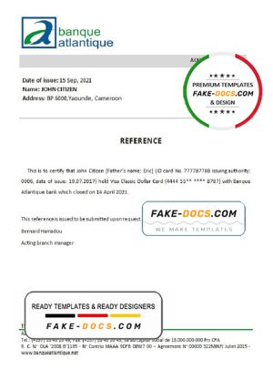 Cameroon The Atlantic bank account closure reference letter template in Word and PDF format