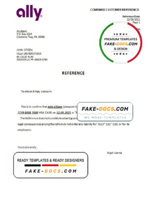USA Ally bank account closure reference letter template in Word and PDF format