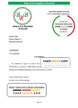 Burundi The Republic Bank of Burundi bank account closure reference letter template in Word and PDF format