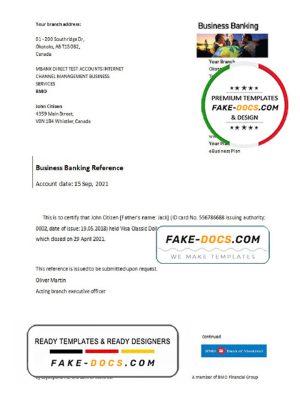 Canada BMO Bank of Montreal bank account closure reference letter template in Word and PDF format