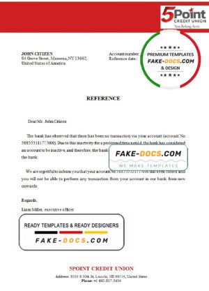 USA 5Point bank account closure reference letter template in Word and PDF format