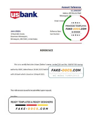USA US Bank bank account closure reference letter template in Word and PDF format