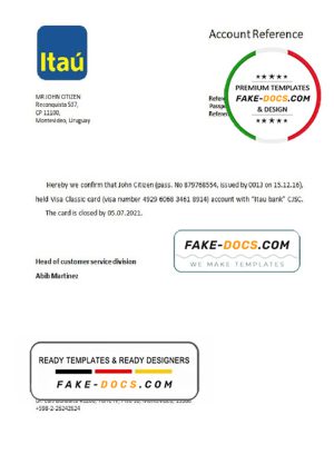 Uruguay Itau bank account closure reference letter template in Word and PDF format