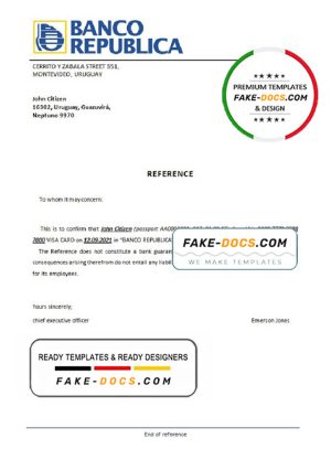 Uruguay Banco República bank account closure reference letter template in Word and PDF format
