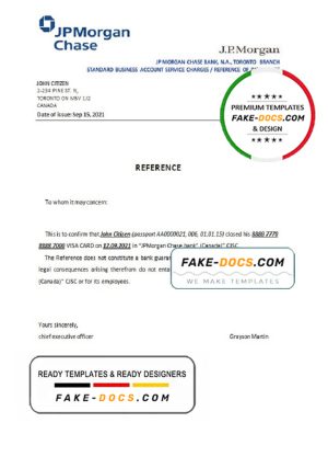 Canada JPMorgan Chase bank account closure reference letter template in Word and PDF format
