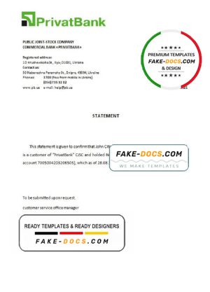 Ukraine Privatbank account closure reference letter template in Word and PDF format